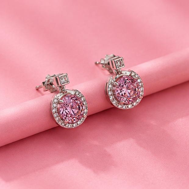 Rosalind Pink Solitaire Halo Necklace & Earring Set