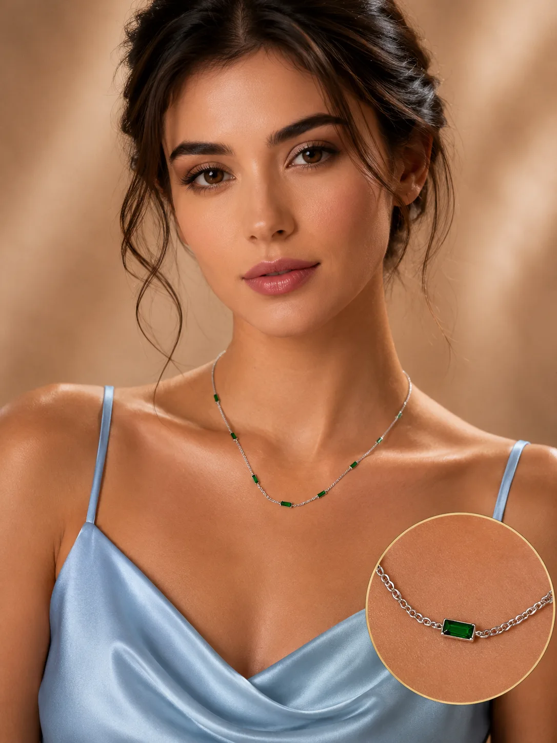 Emerald Baguette Station Necklace