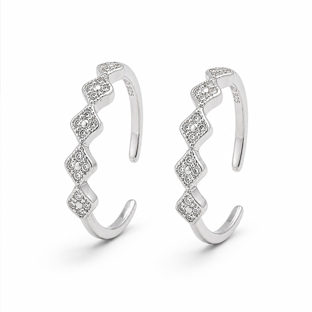 Zigzag Pavé Diamond-Shape Open Cuff Toe Ring (Pair)