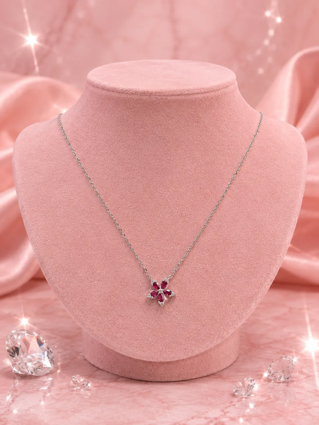 Ruby Blossom Floral Necklace & Earring Set