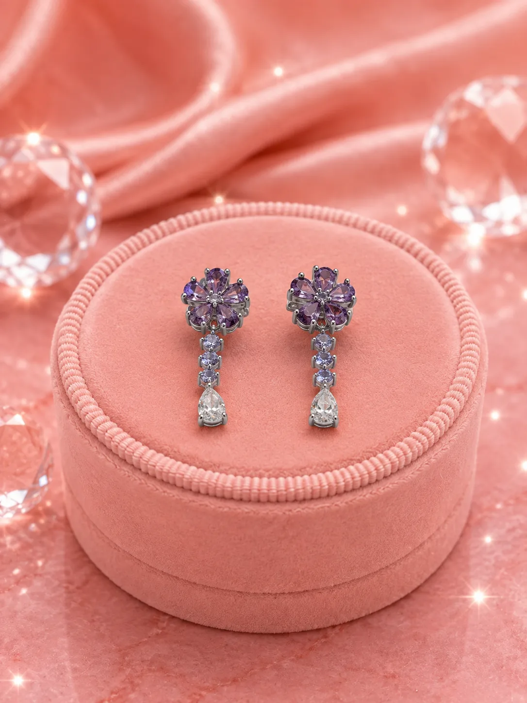 Violette Amethyst Floral Cascade Necklace & Earring Set