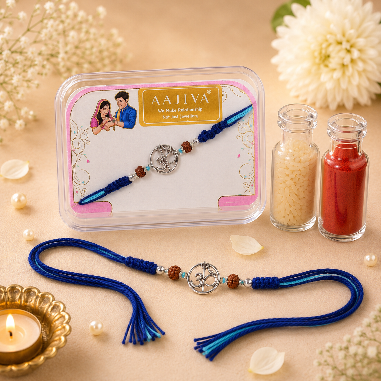 Om Vartul — Circular Silver Om Rakhi - Blue