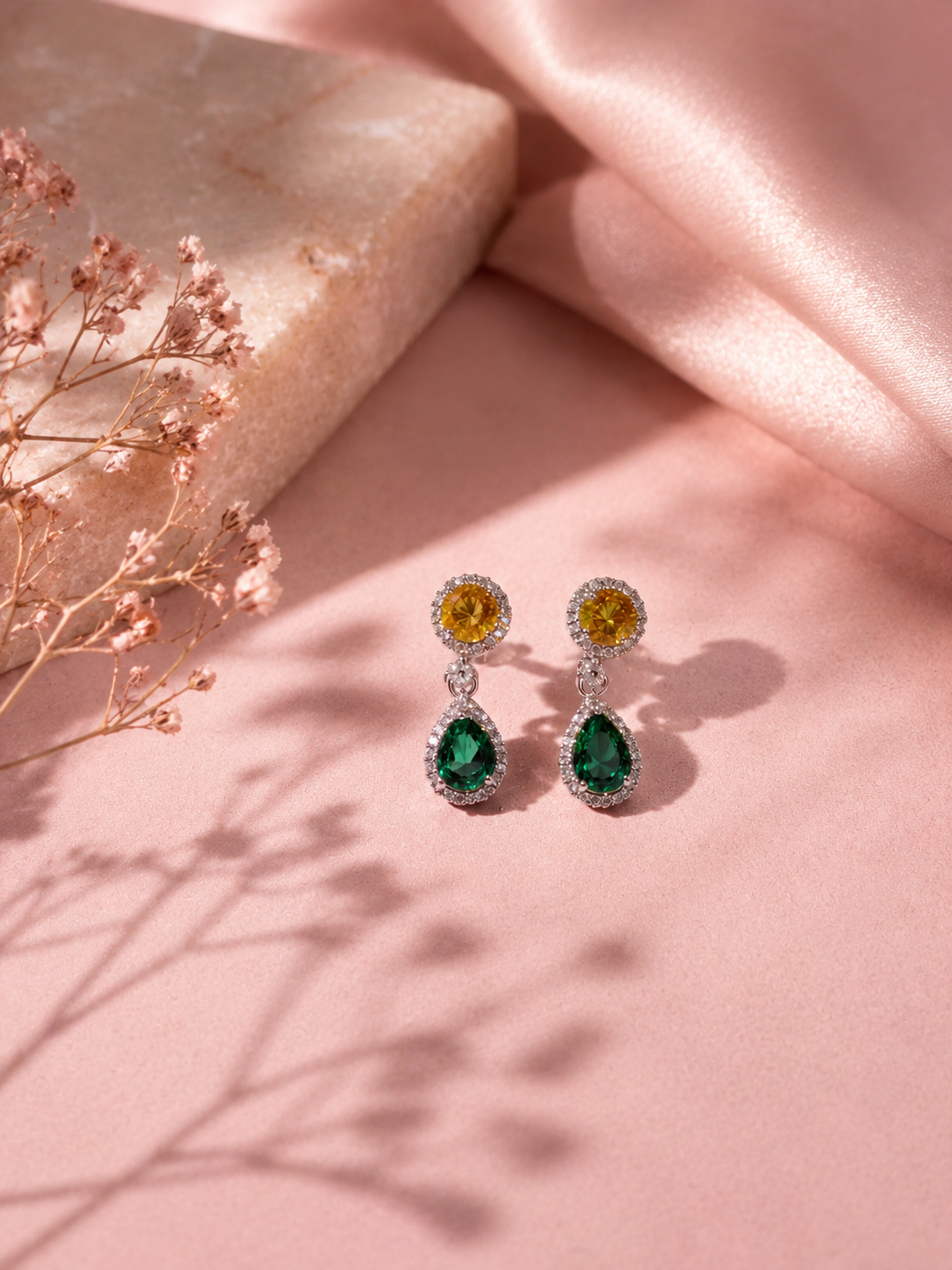 Meadow Emerald & Citrine Halo Necklace & Earring Set