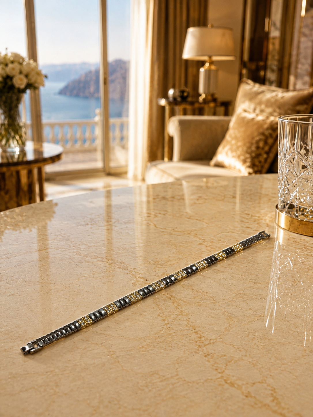 Black & Gold Pave Link Bracelet