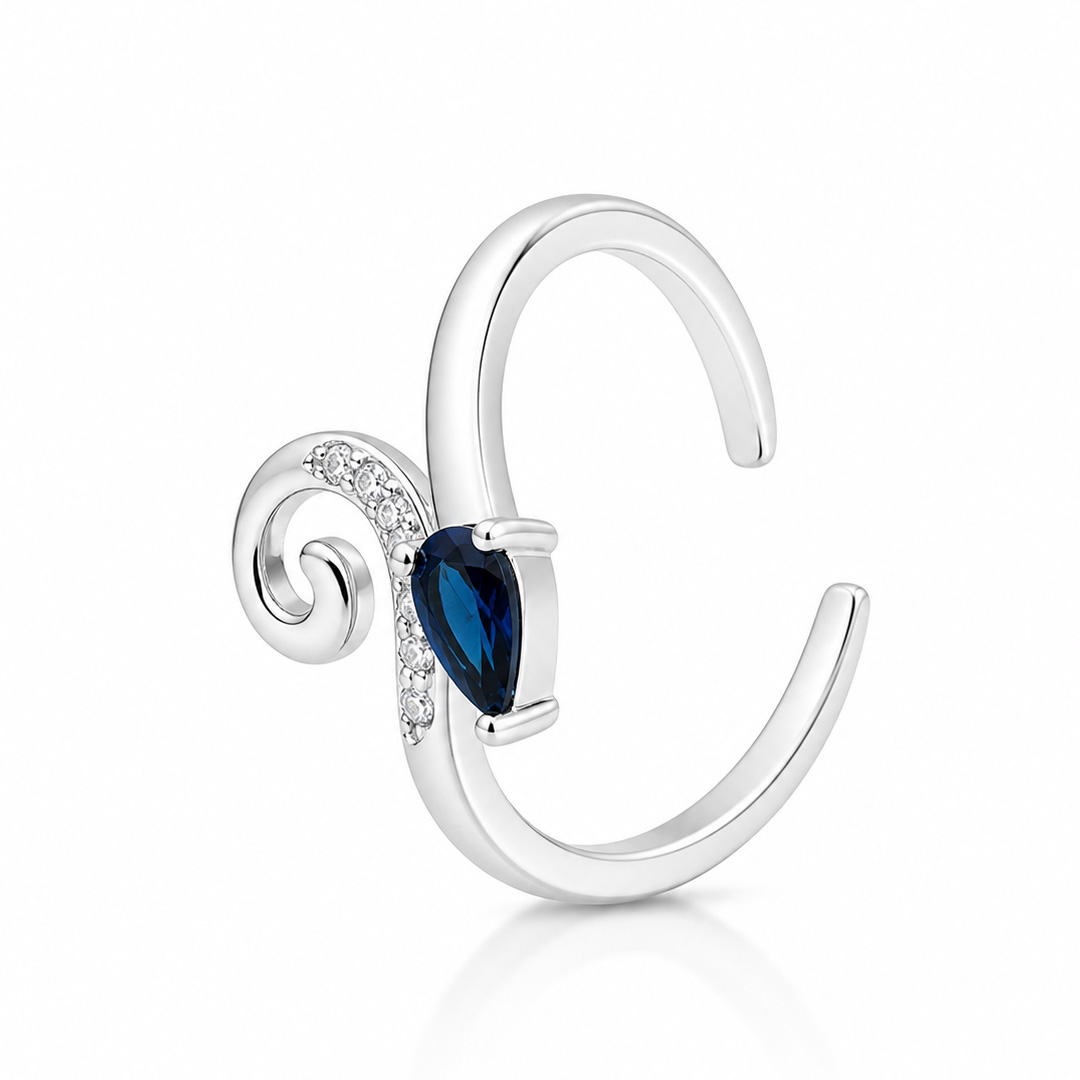 Vine Swirl Sapphire Blue Pear Open Cuff Toe Ring (Pair)