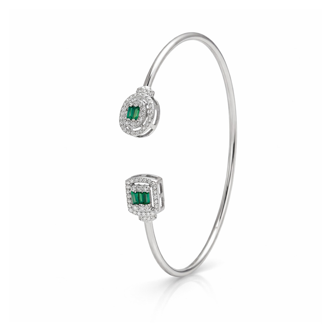 Verdant Emerald Halo Open Cuff Bracelet