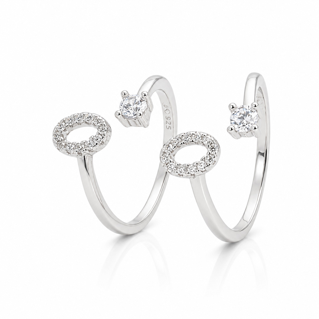 Halo Circle & Solitaire Open Cuff Toe Ring (Pair)