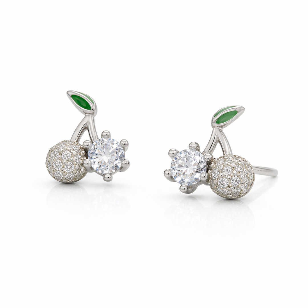 Cherry Motif Pave Stud Earrings