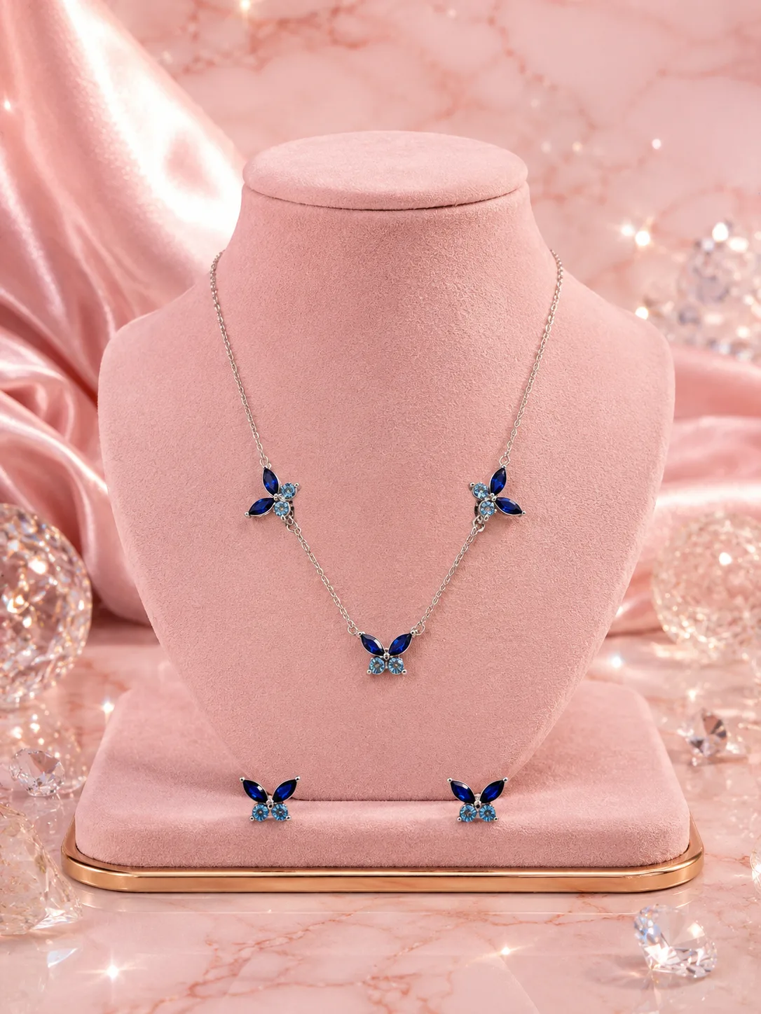 Skye Sapphire Butterfly Station Necklace & Stud Earring Set