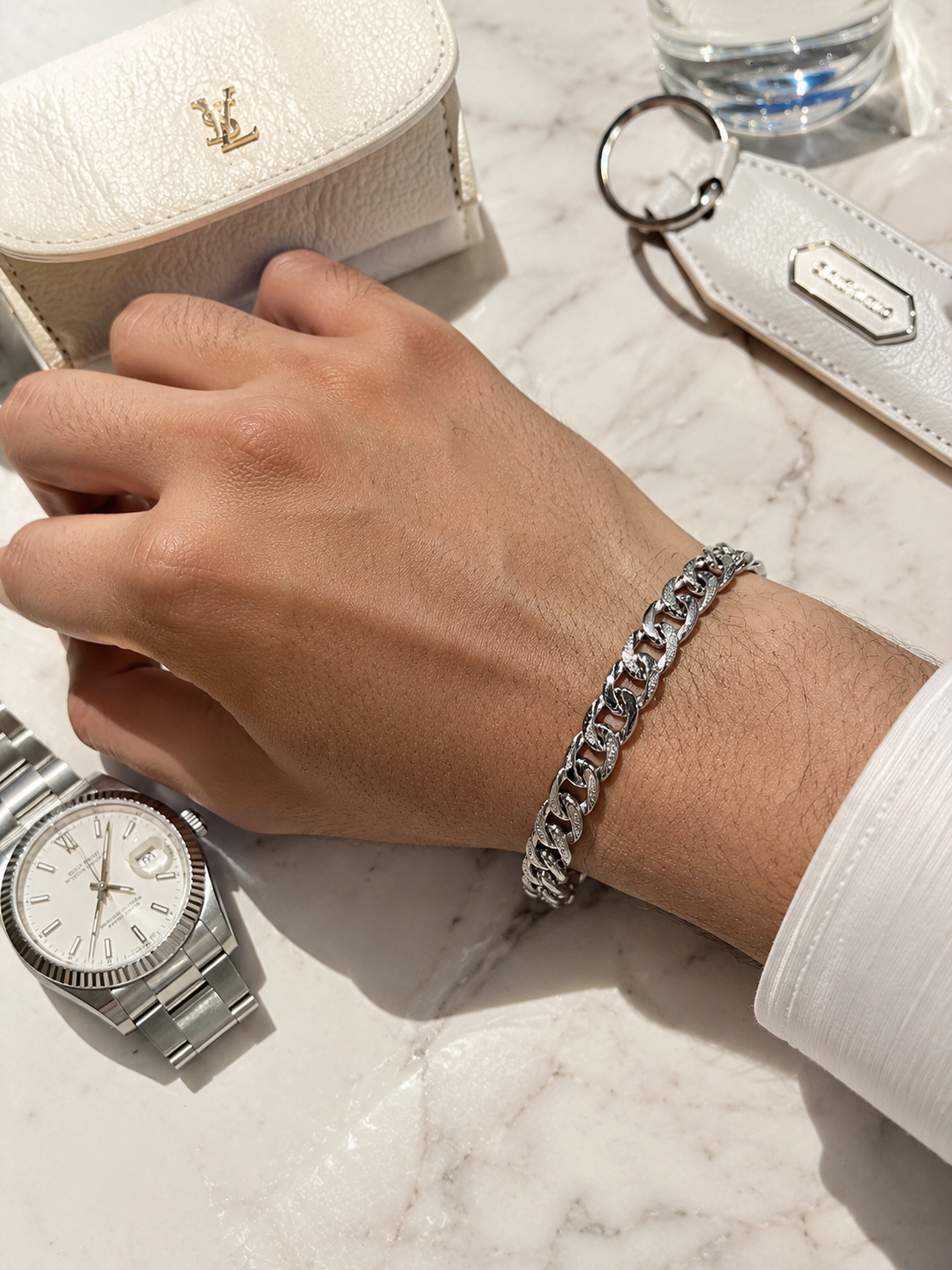 Pavé Cross Curb Chain Men's Bracelet