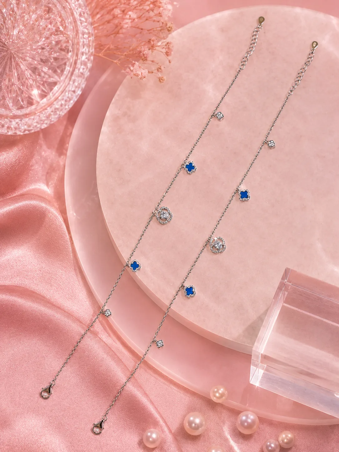 Blue Clover Anklet