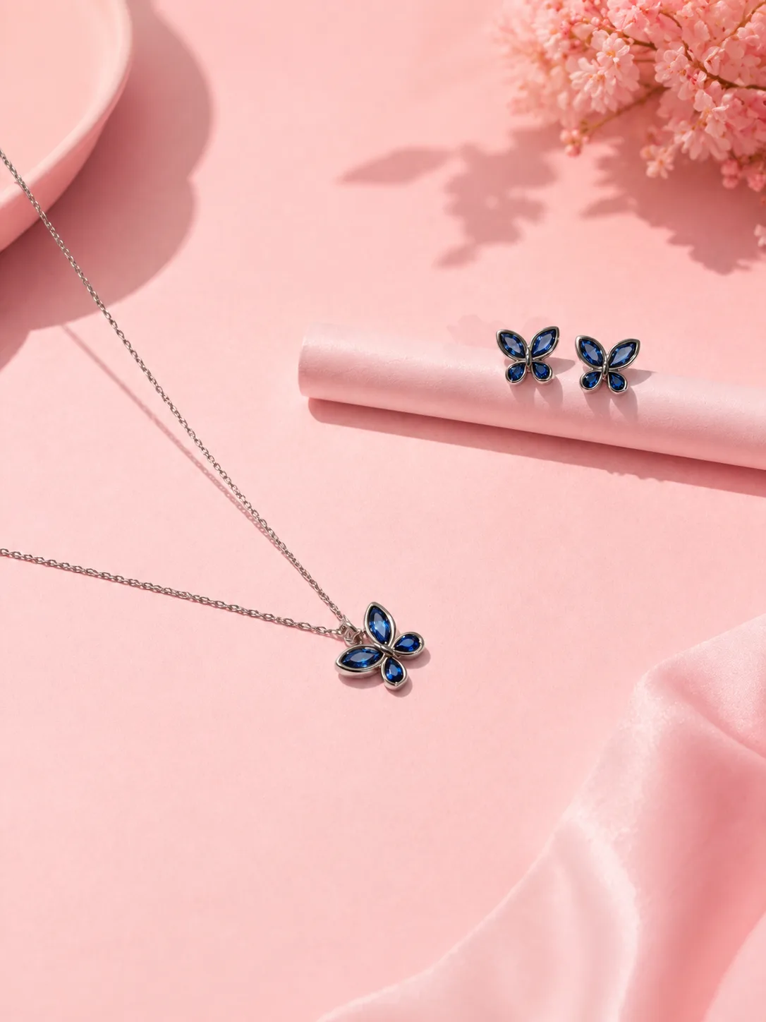 Papillon Sapphire Butterfly Necklace & Earring Set