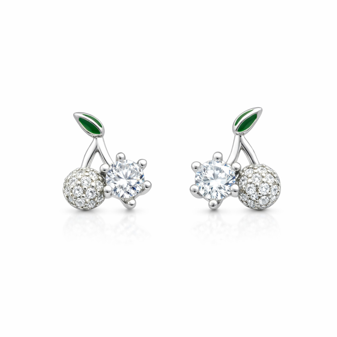Cherry Motif Pave Stud Earrings