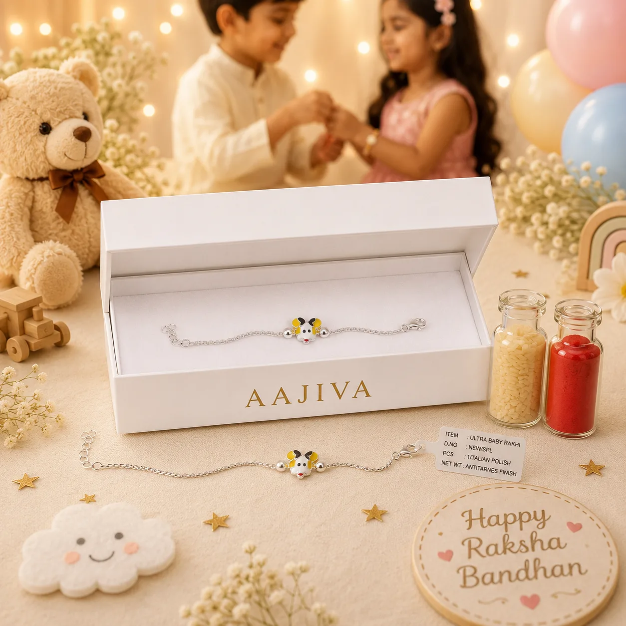Ultra Baby Rakhi Silver Bracelet – Cow Charm