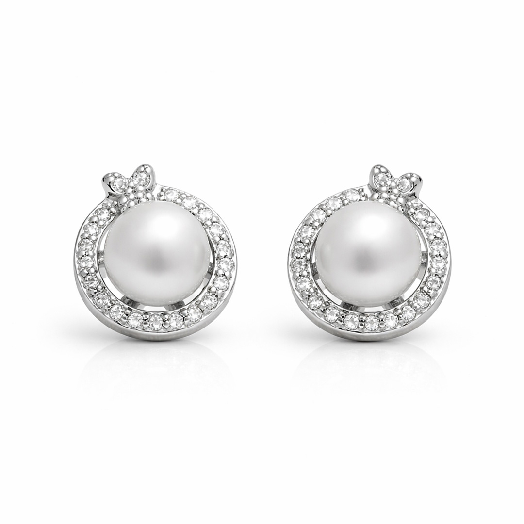 Pearl Halo Bow Stud Earrings