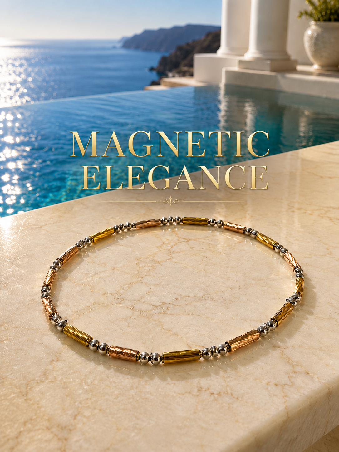 Two-Tone Twisted Bar & Bead Bracelet
