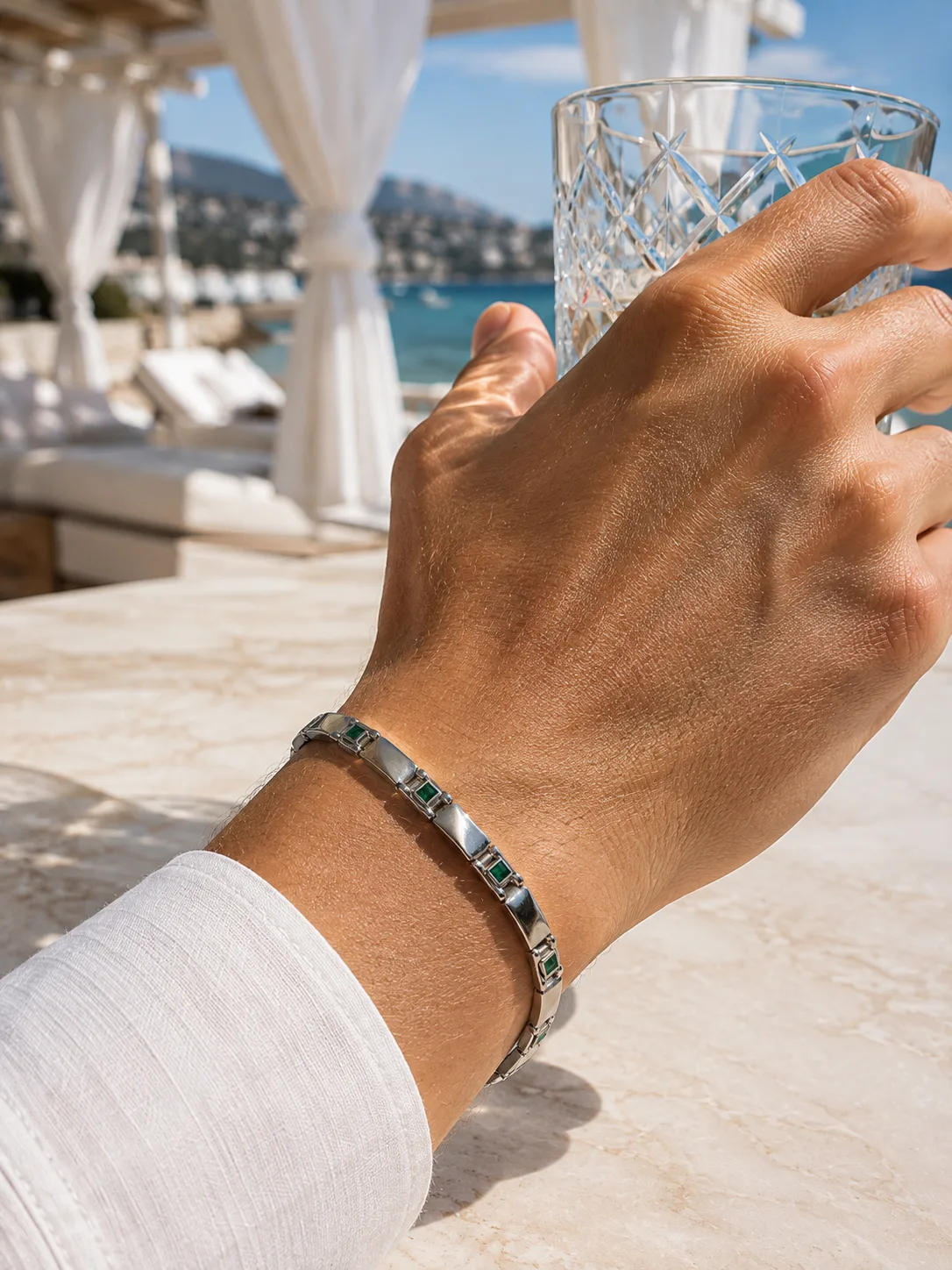 Emerald Accent Bar-Link Bracelet