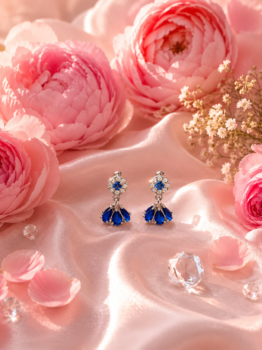 Sapphire Halo & Cluster Drop Earrings