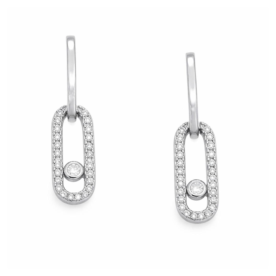 Floating Stone Pave Oval Drop Earrings