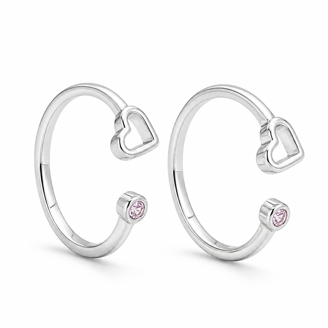Cora Pink Heart Open Cuff Toe Ring (Pair)