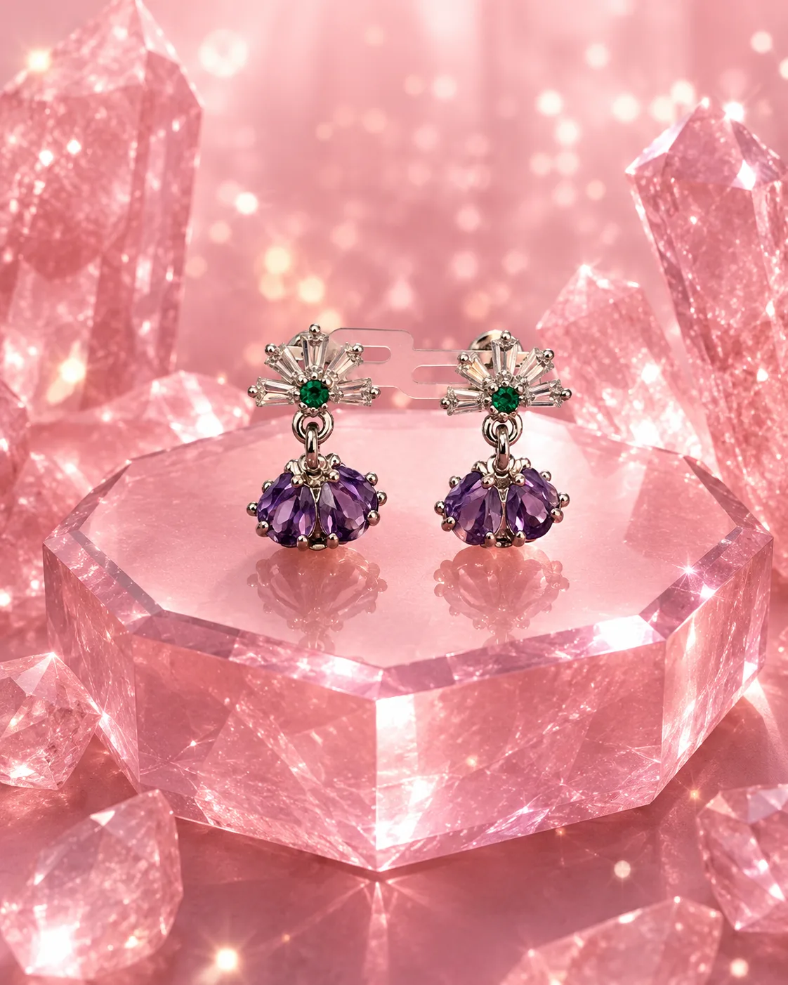 Baguette Fan & Amethyst Drop Earrings