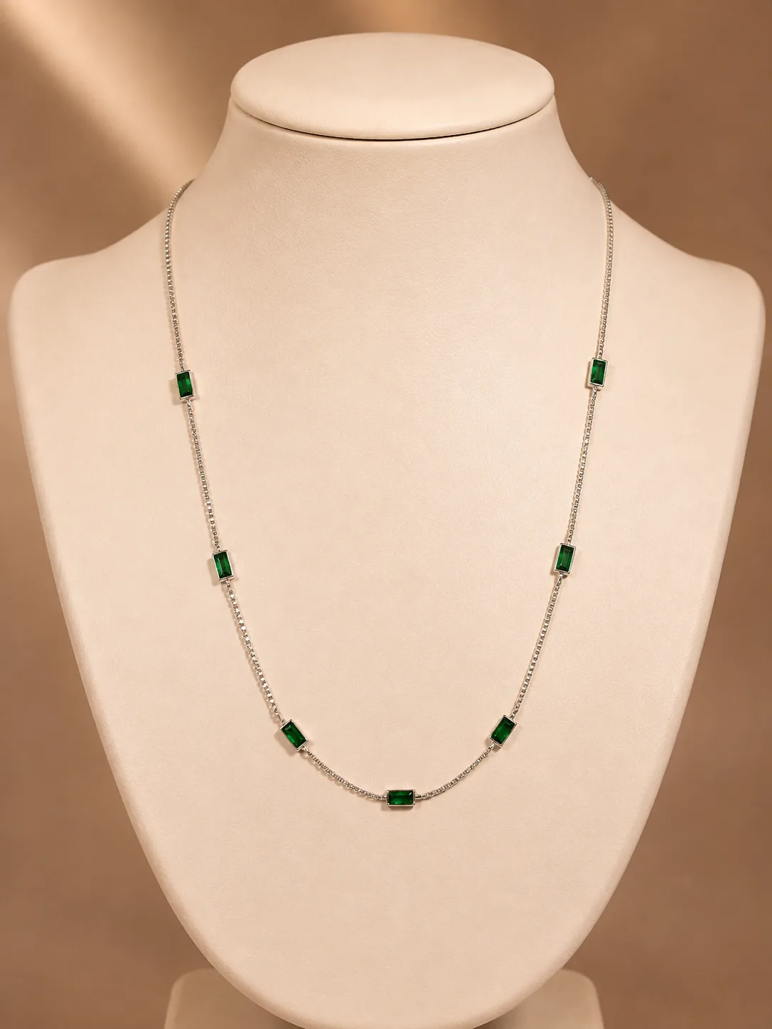 Emerald Baguette Station Necklace