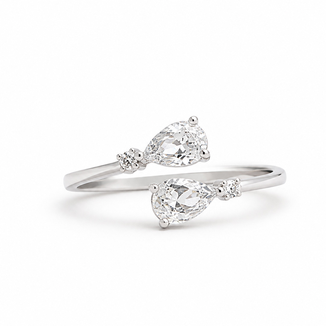 Bowtie Duo Pear Open Cuff Toe Ring (Pair)