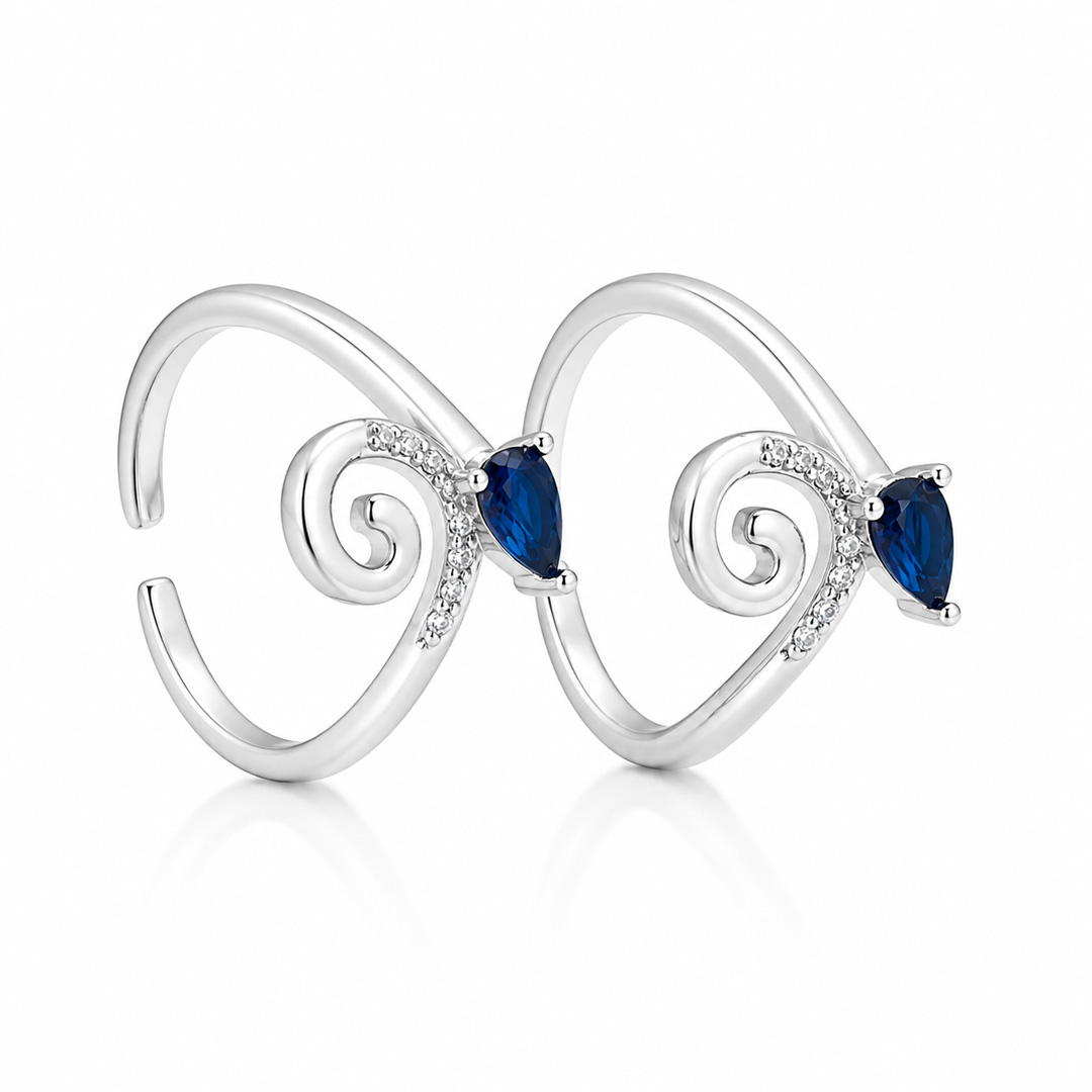 Vine Swirl Sapphire Blue Pear Open Cuff Toe Ring (Pair)