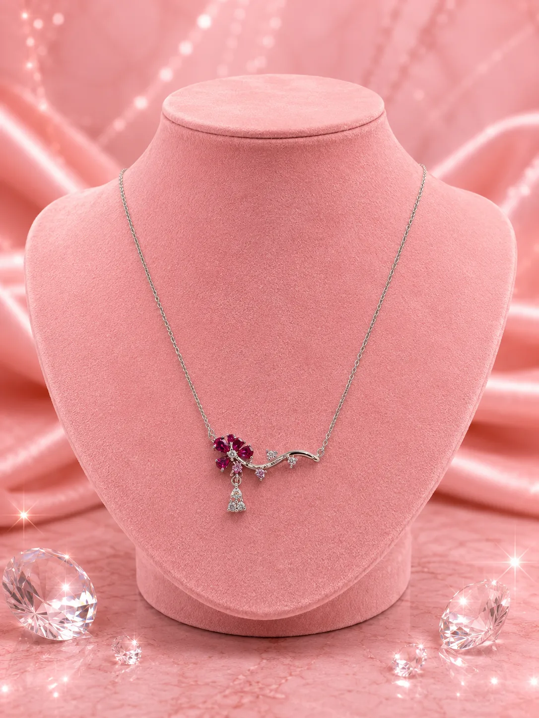 Camellia Ruby Vine Necklace & Earring Set