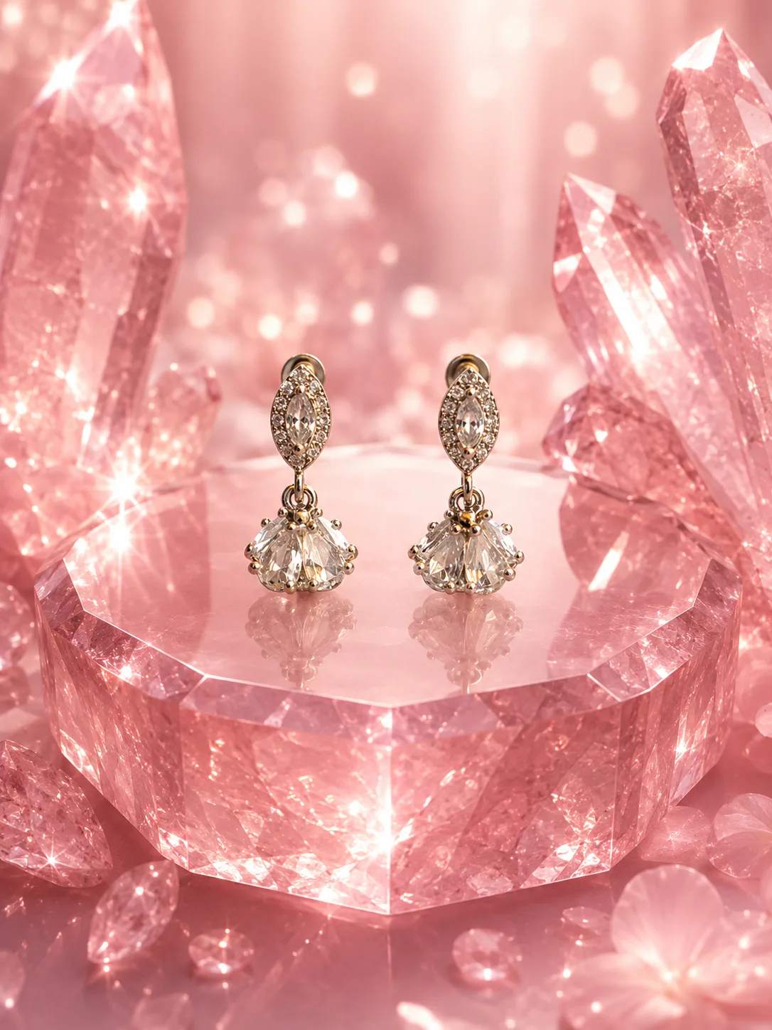 Marquise Halo & Fan Drop Earrings
