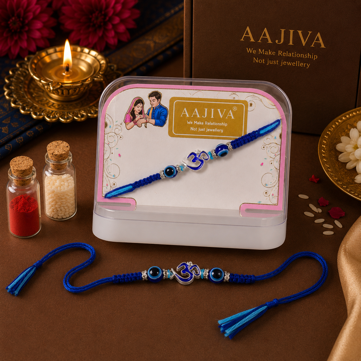 AAJIVA Rakshak Om Silver Rakhi - Blue
