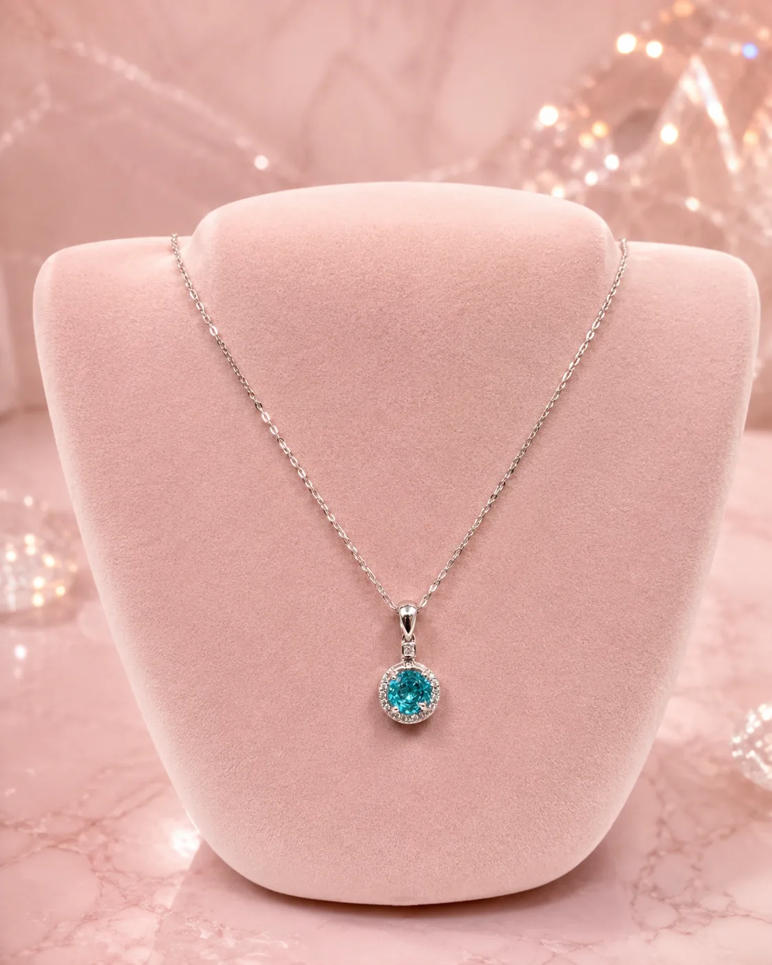 Marina Blue Topaz Halo Necklace & Earring Set