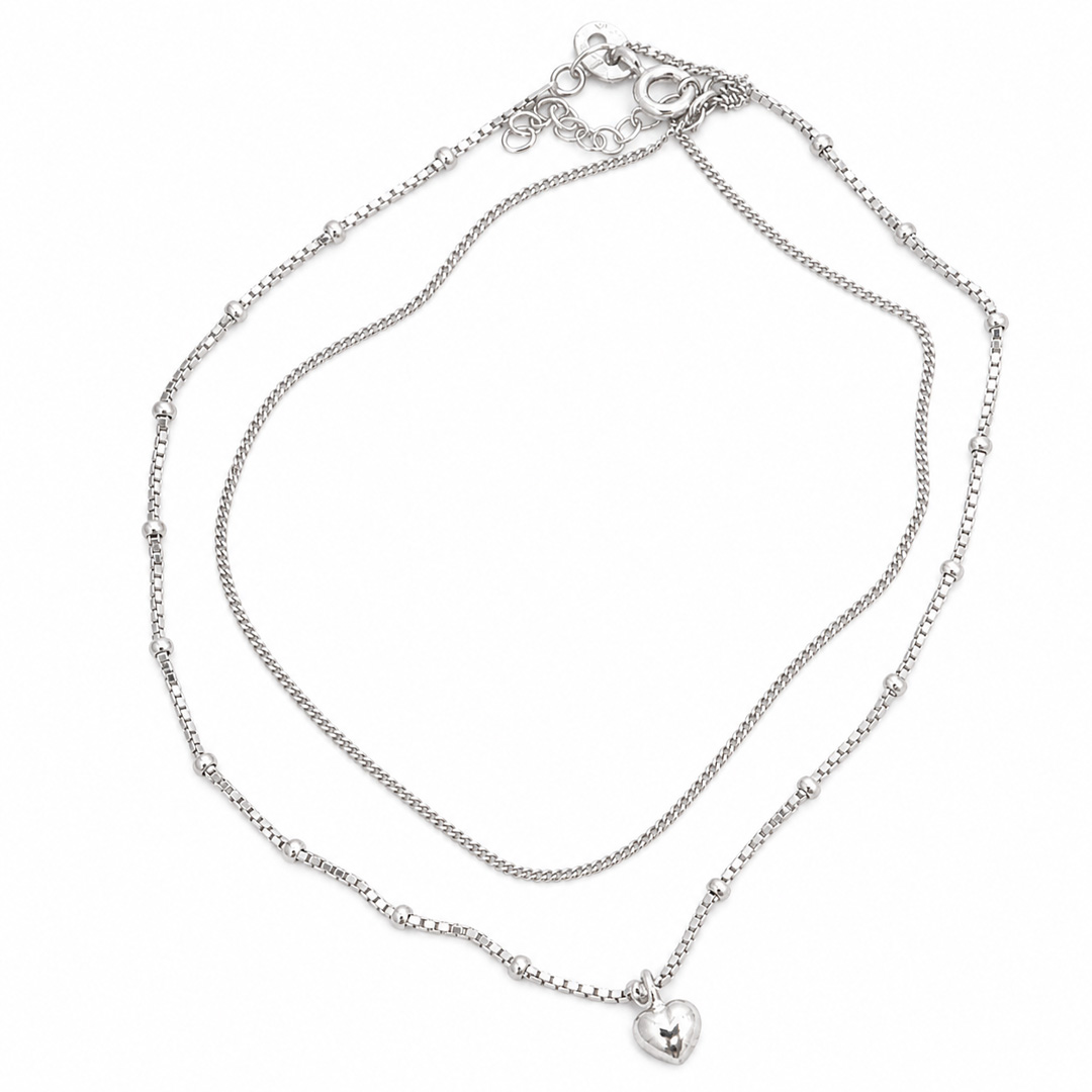 Amora Layered Heart Charm Silver Bracelet