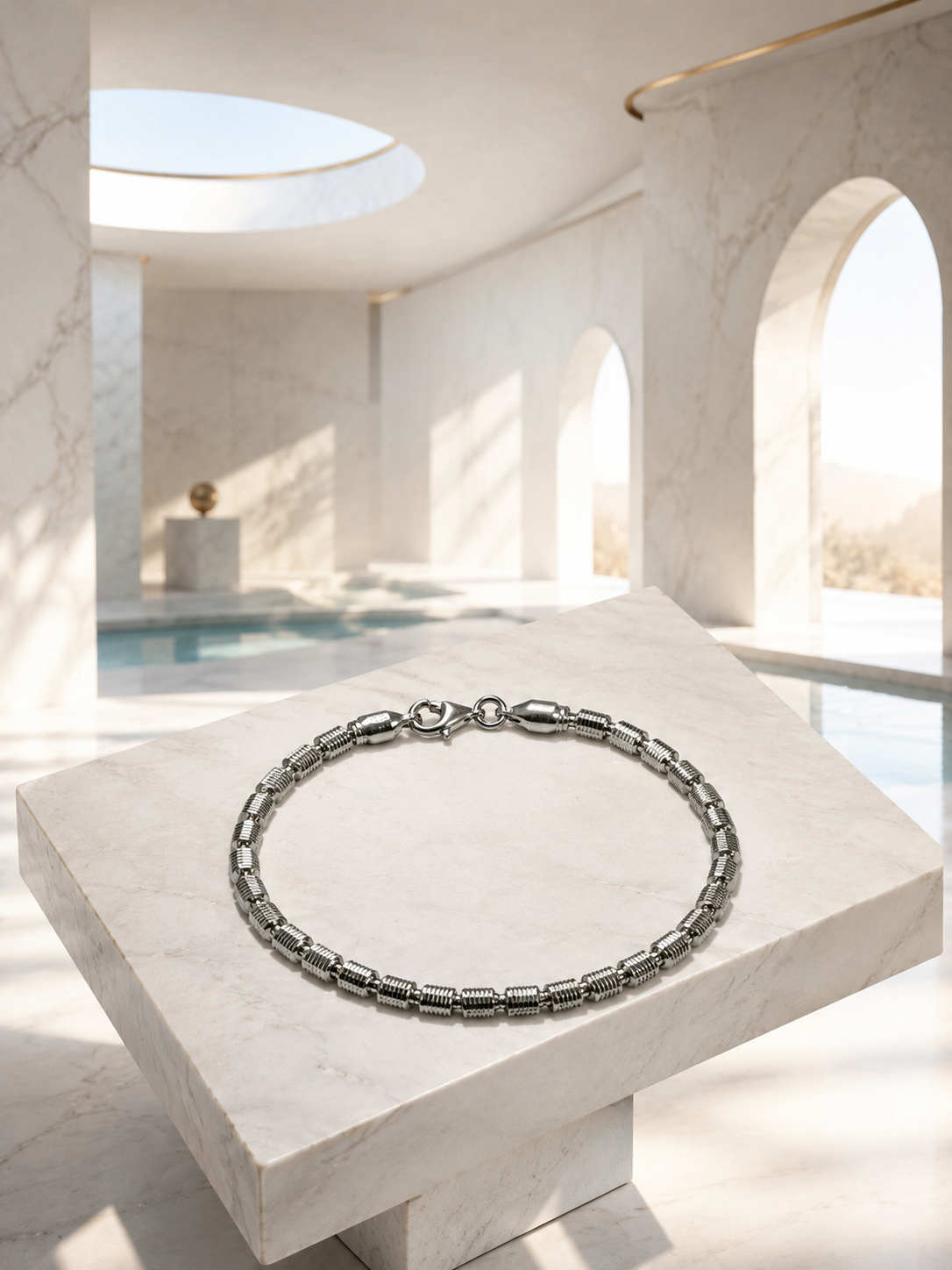 Ribbed Barrel Bead Men's Bracelet