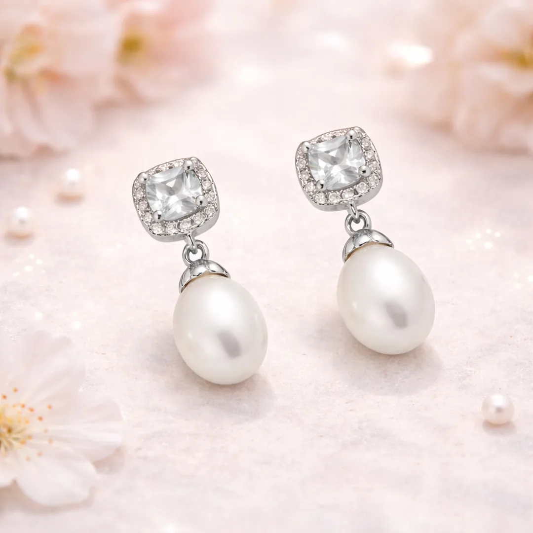 Halo Stud & Pearl Drop Earrings