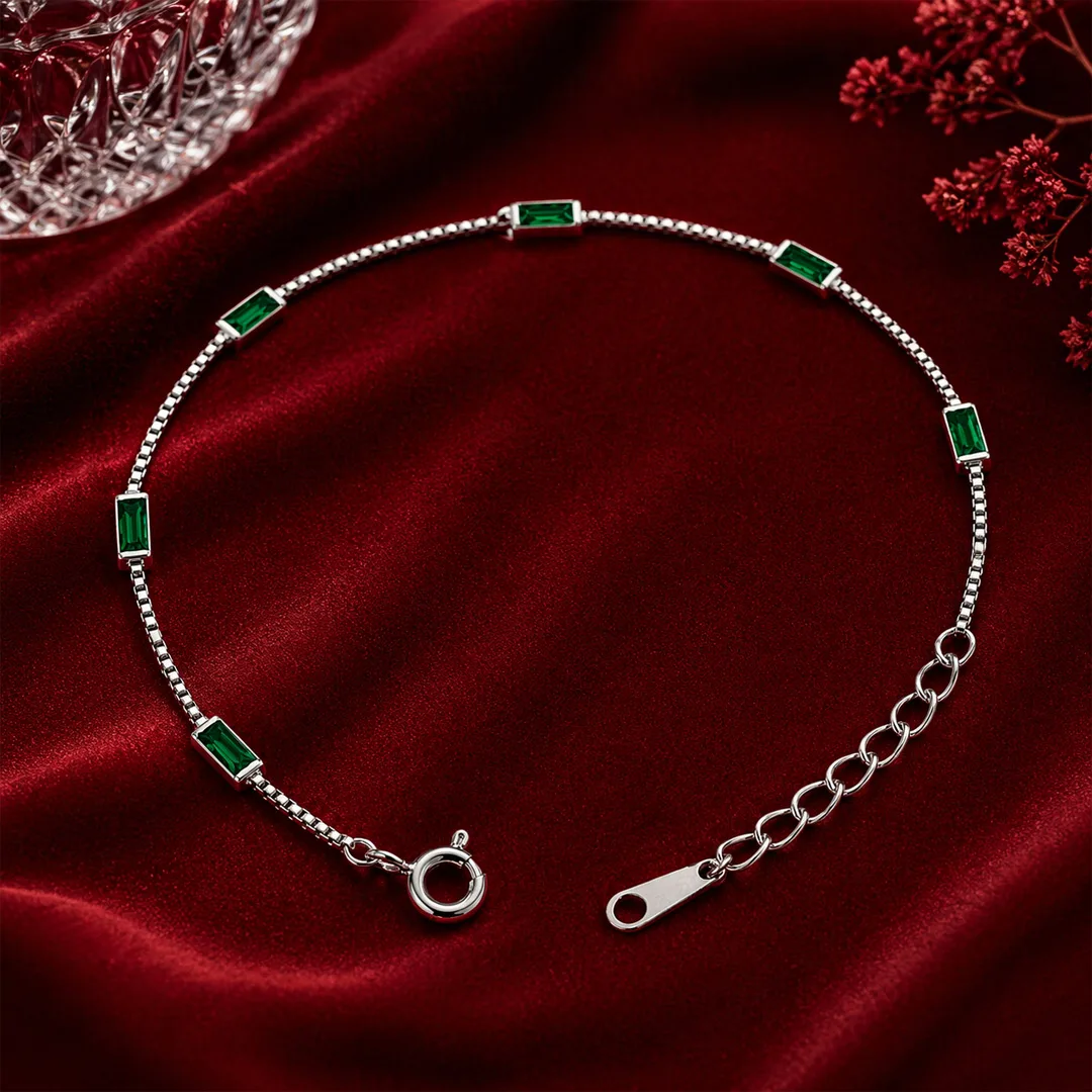 Verde Emerald Baguette Station Bracelet