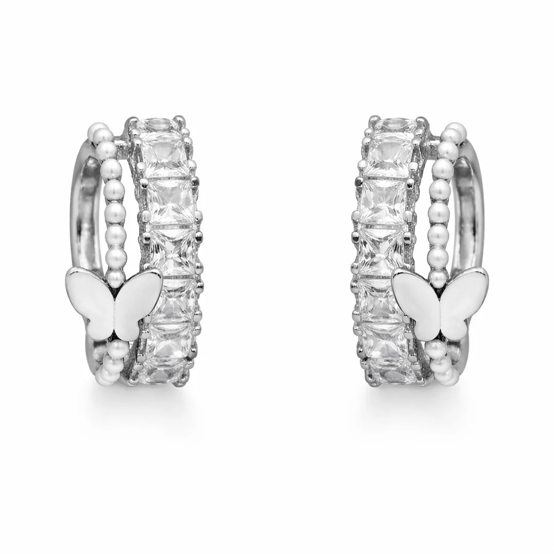 Princess Cut Beaded Hoop Earrings With Butterfly Charm