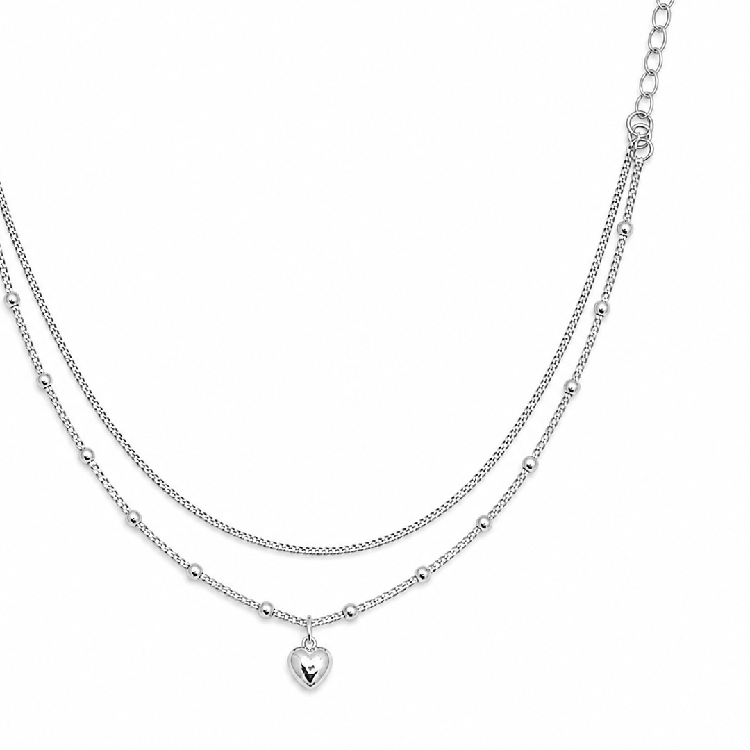 Amora Layered Heart Charm Silver Bracelet