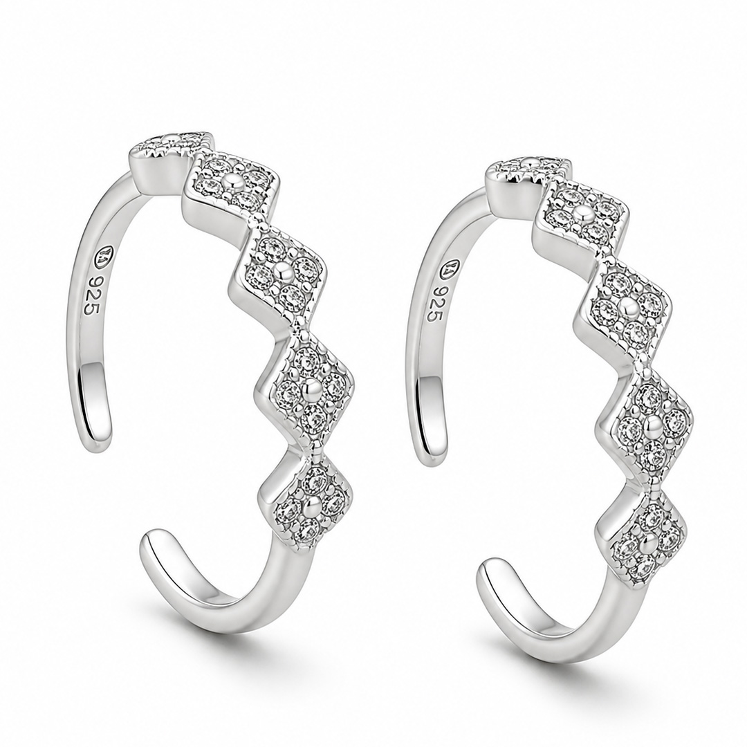 Zigzag Pavé Diamond-Shape Open Cuff Toe Ring (Pair)
