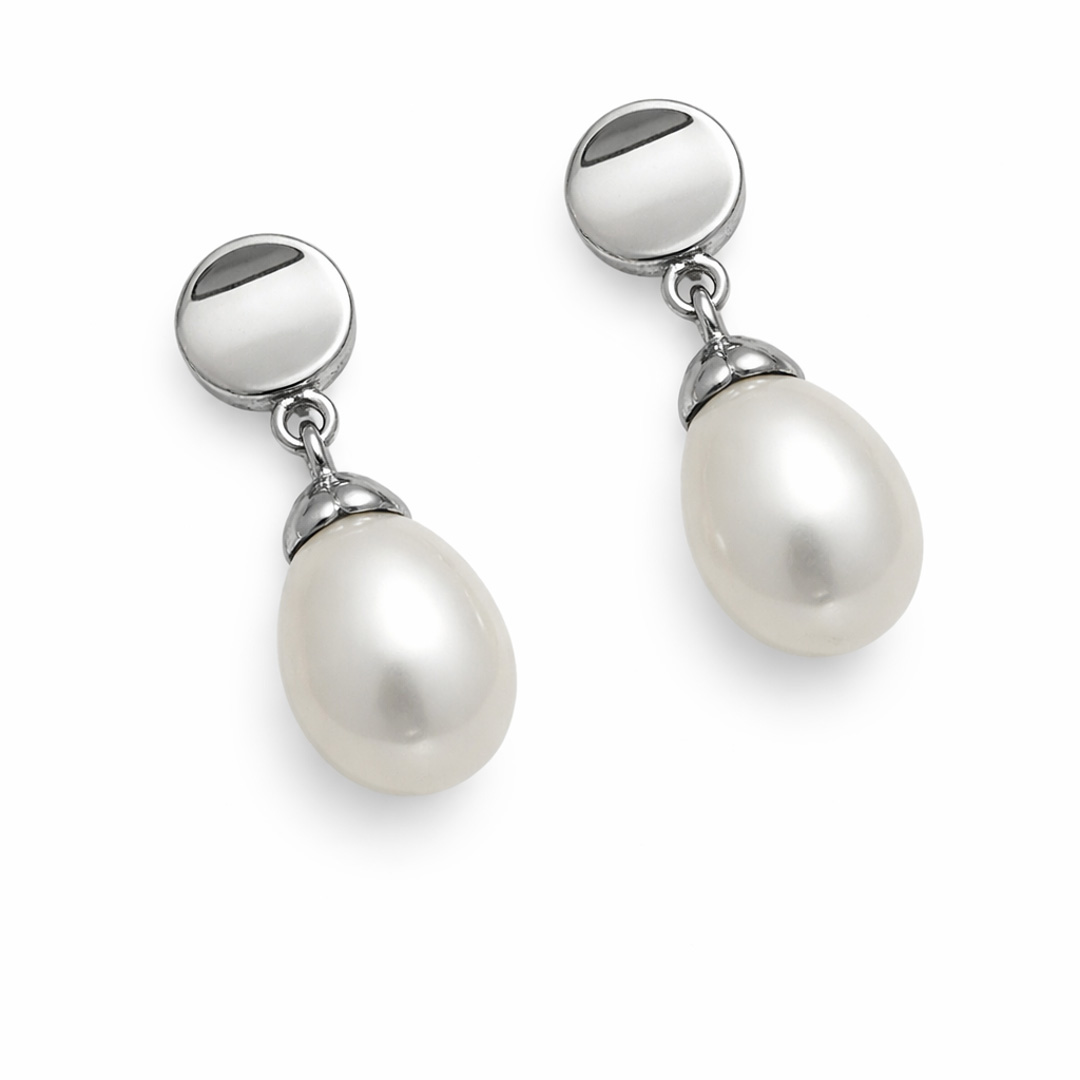 Round Disc & Pearl Drop Earrings