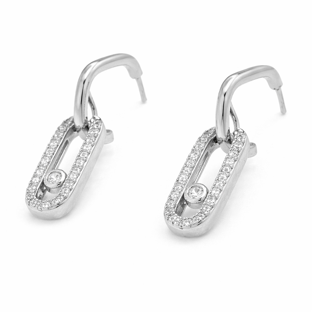 Floating Stone Pave Oval Drop Earrings