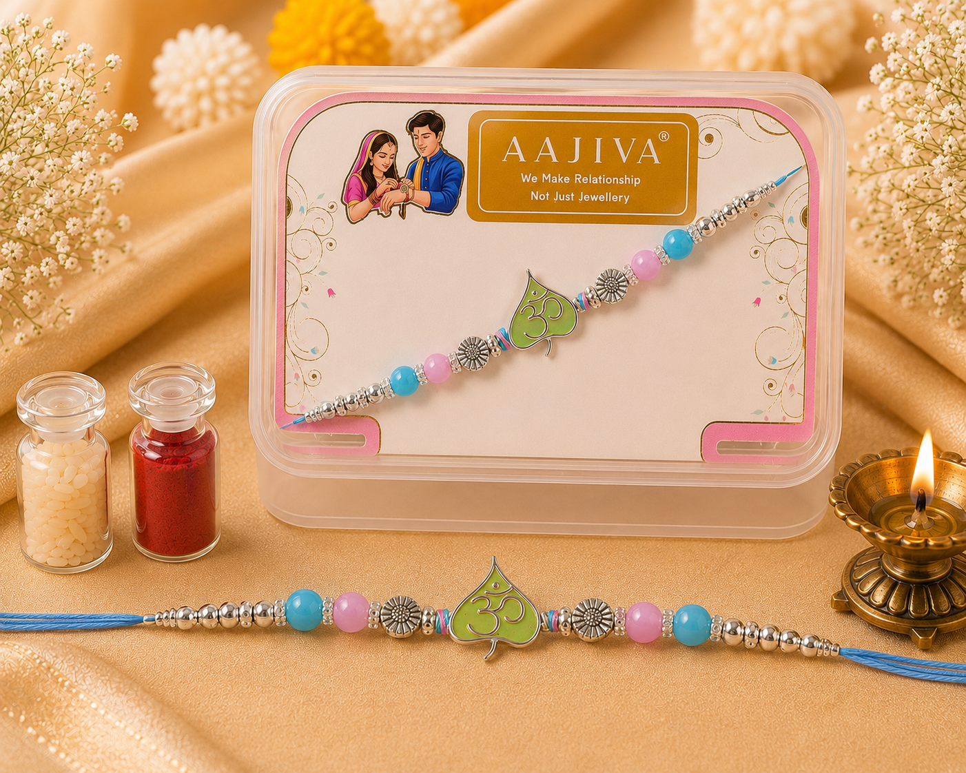 Harit Om — Leaf Charm Rakhi - Sky Blue
