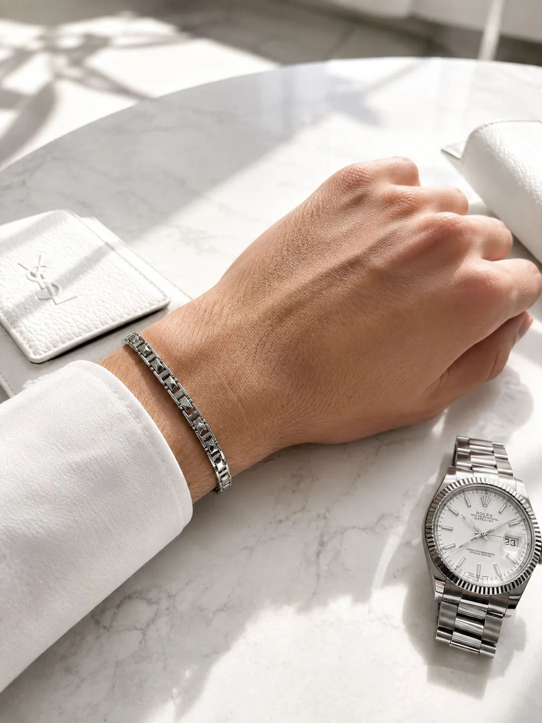 Pyramid Stud Bar-Link Men's Bracelet