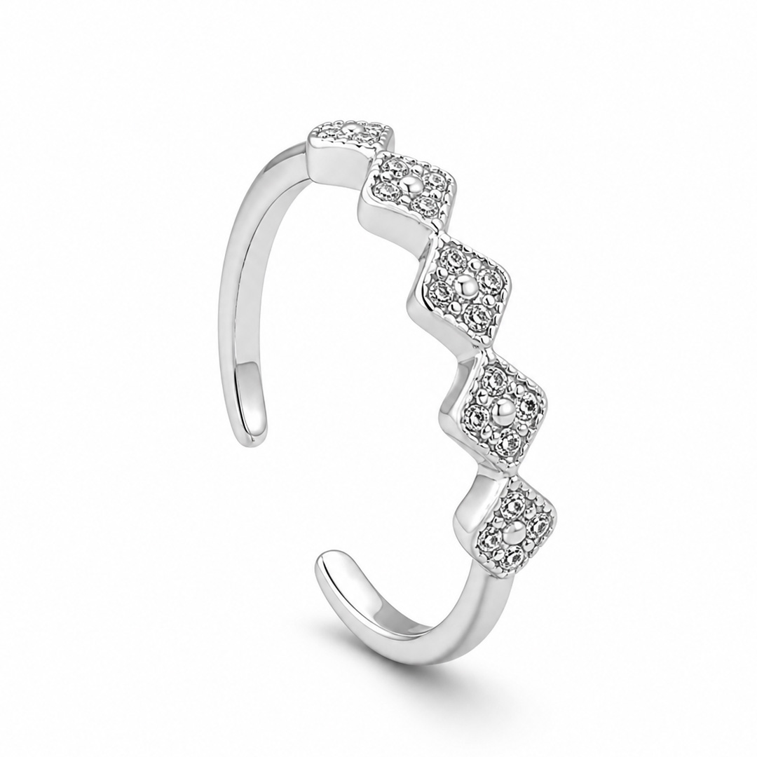 Zigzag Pavé Diamond-Shape Open Cuff Toe Ring (Pair)