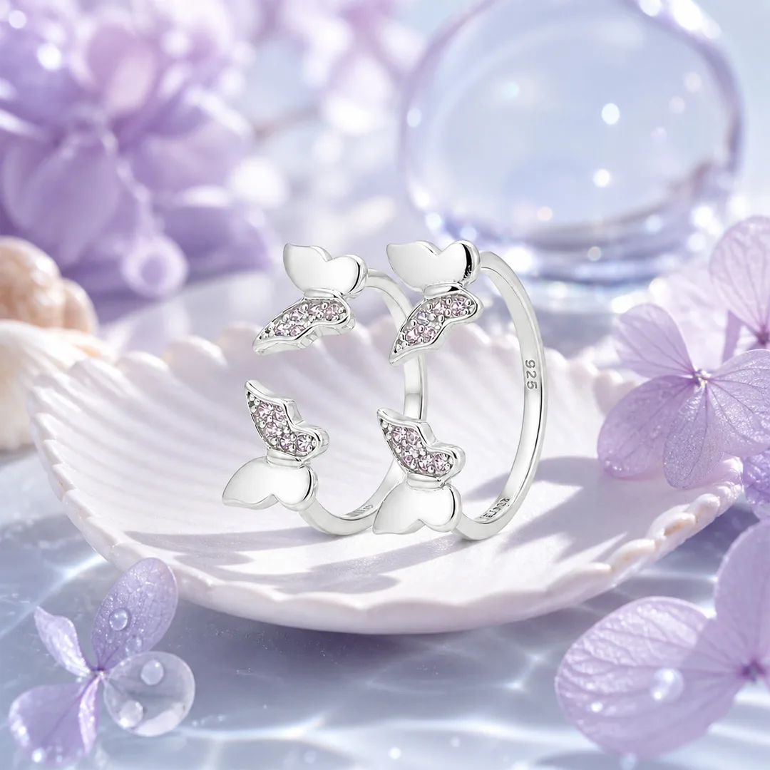Papillon Enamel Butterfly Open Cuff Toe Ring (Pair)