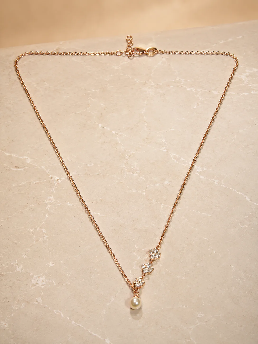 Trio Floret & Pearl Drop Necklace