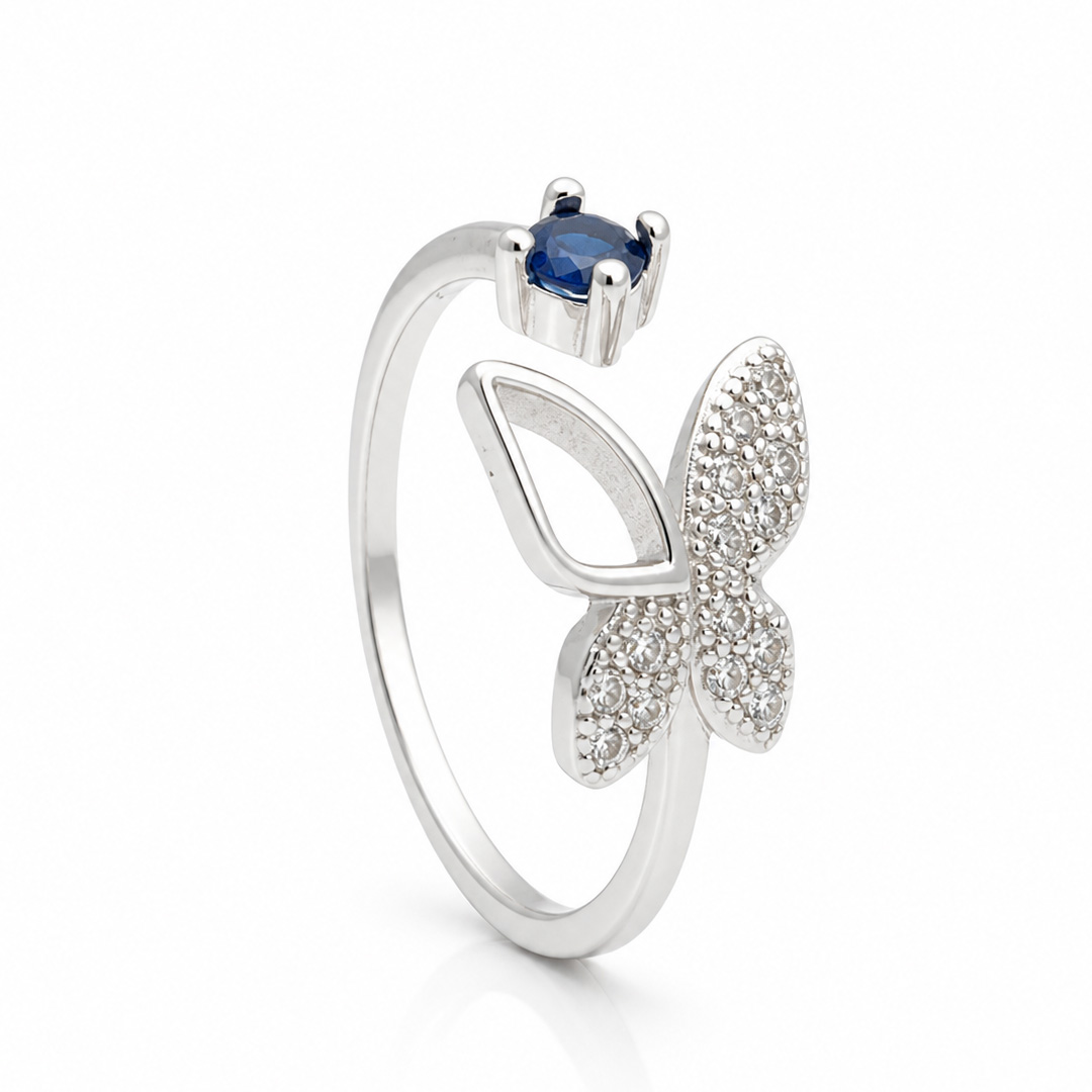 Papillon Pavé Butterfly & Sapphire Open Cuff Toe Ring (Pair)