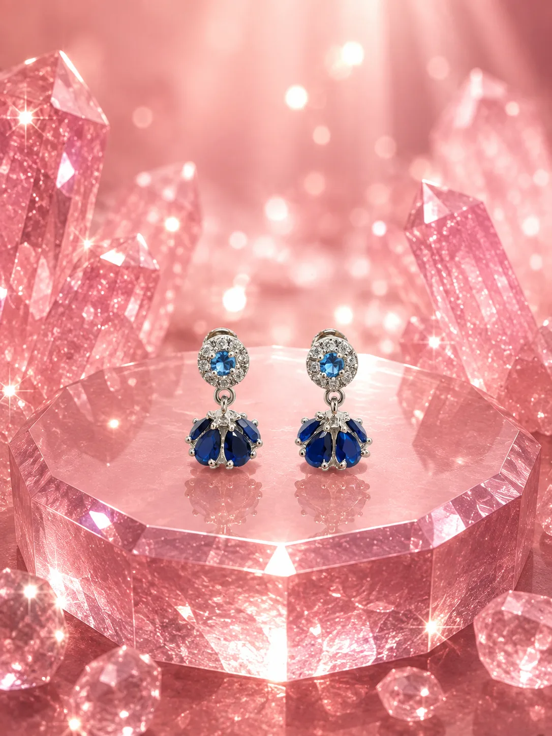 Sapphire Halo & Cluster Drop Earrings