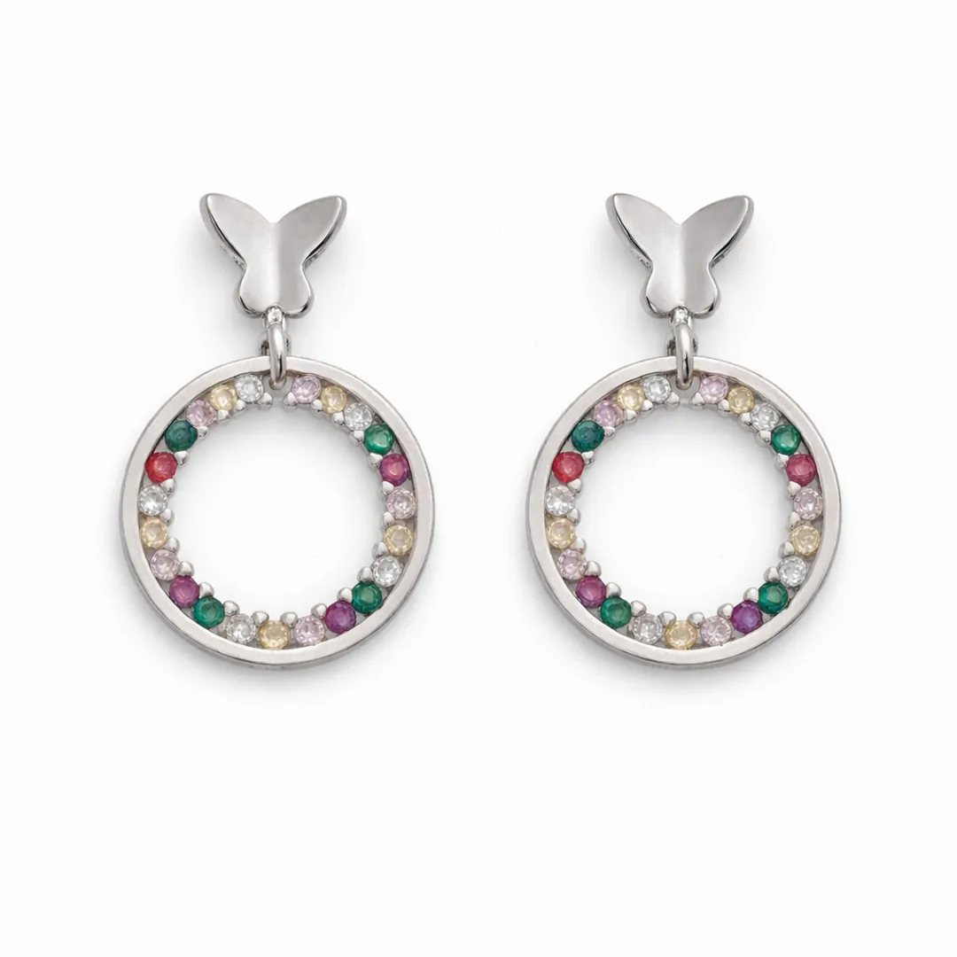 Butterfly Top Multicolor Circle Drop Earrings
