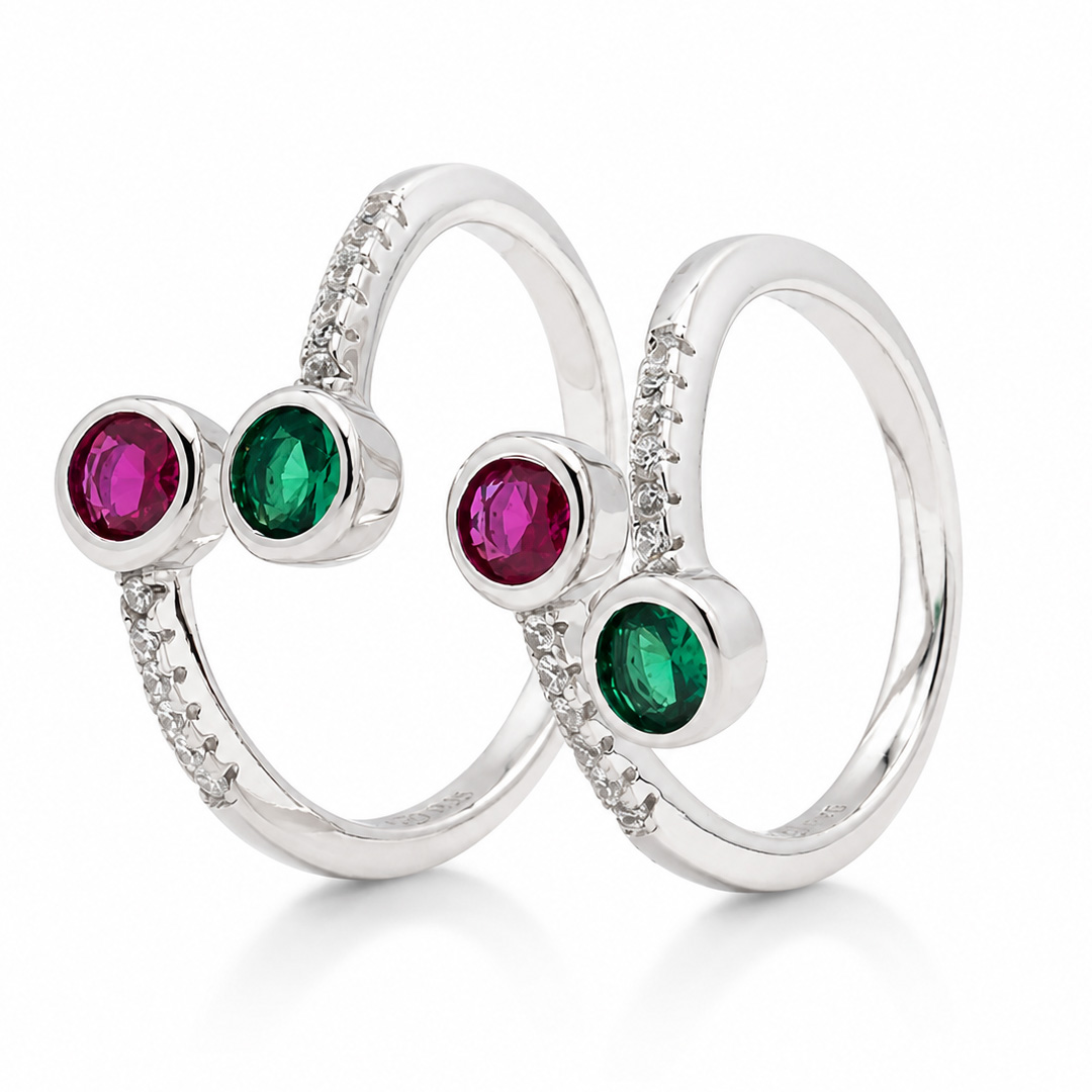 Duo Gem Ruby & Emerald Toe Ring (Pair)
